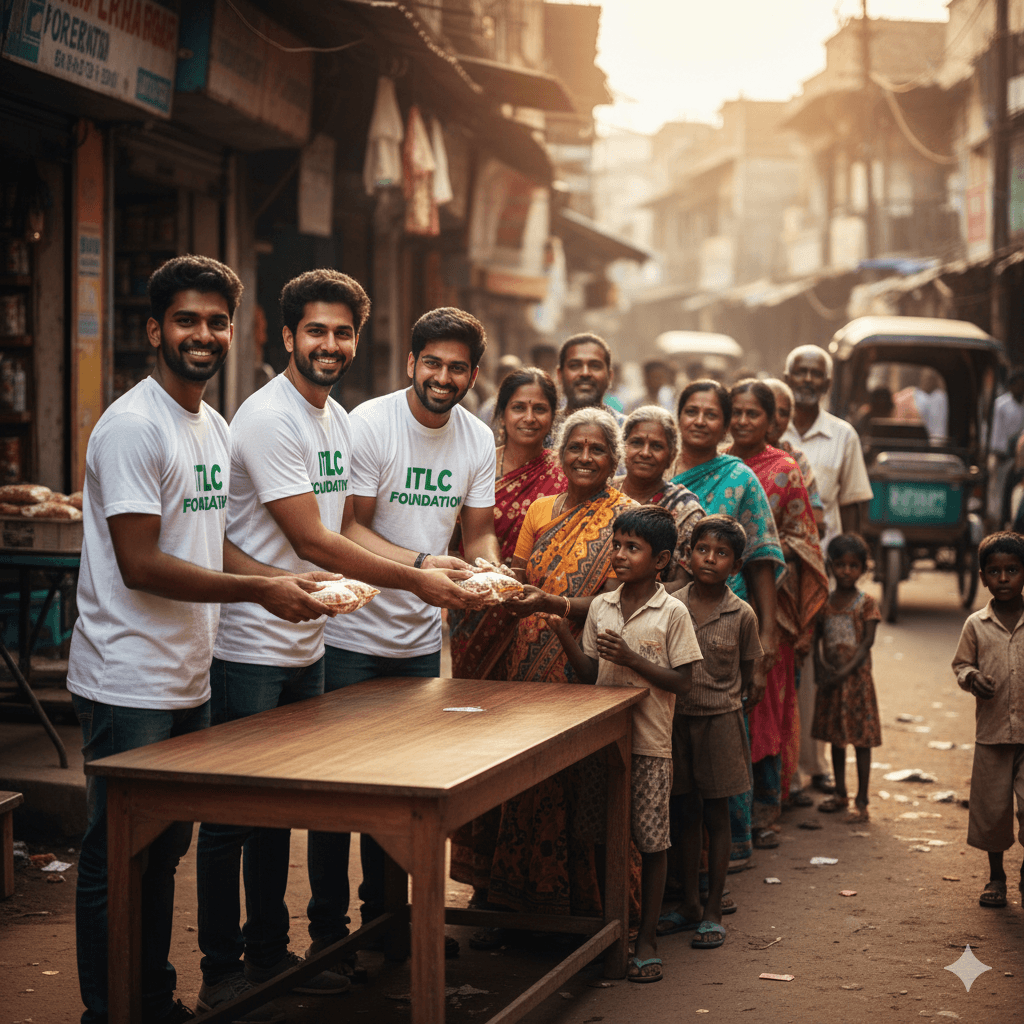 Food distribution event to needy families.